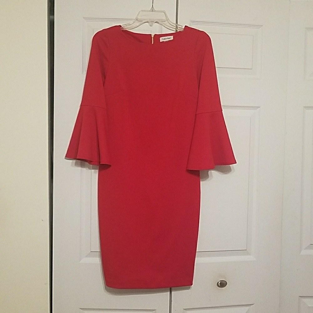 Calvin Klein Bell Sleeve Red Dress